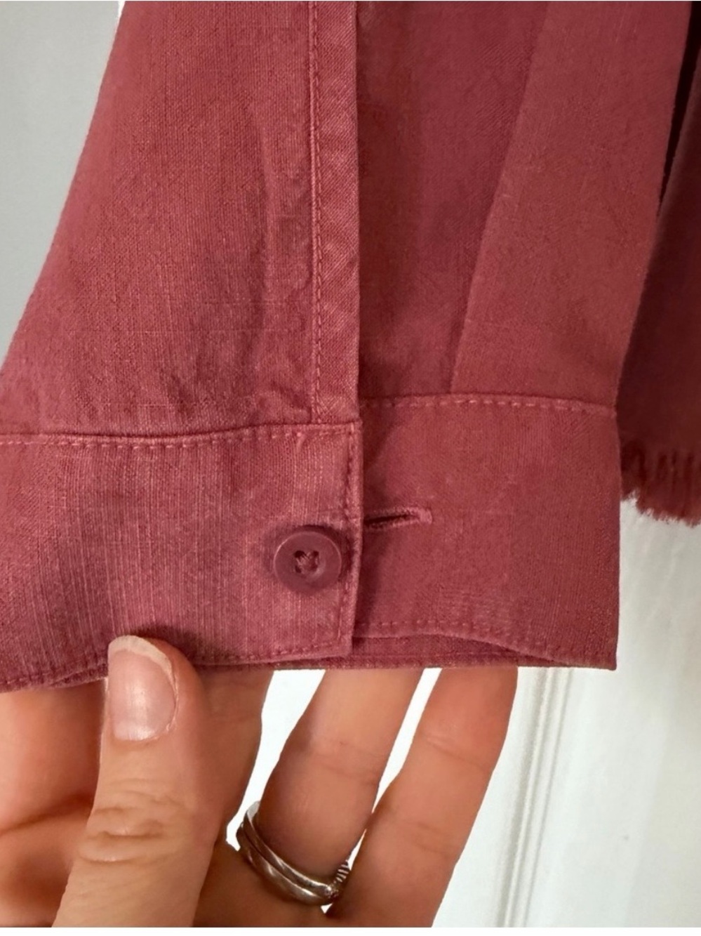 Anthropologie cloth & stone Rust Red Frayed Peplum Button-Up Top XS - Picture 4 of 9